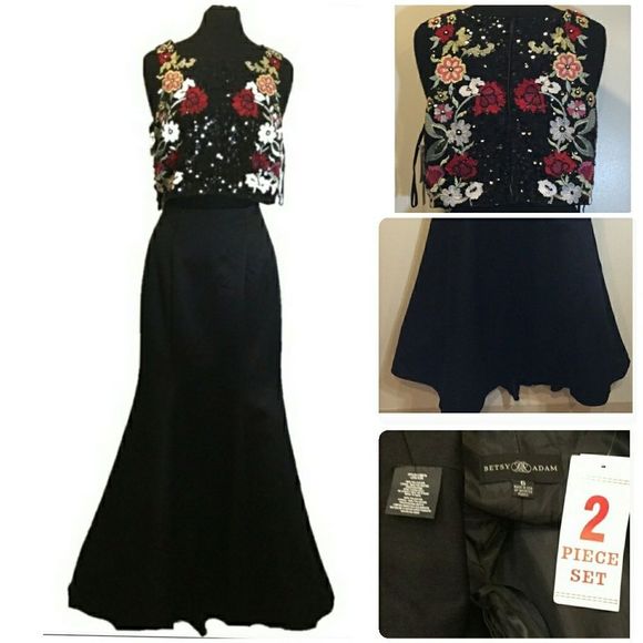 Betsy & Adam Dresses & Skirts - 2 pieces floral Embroidered top sequin mermaid